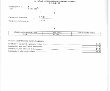 Aktuality / Výsledky parlamentných volieb do NR SR 2023 v obci Pakostov - foto