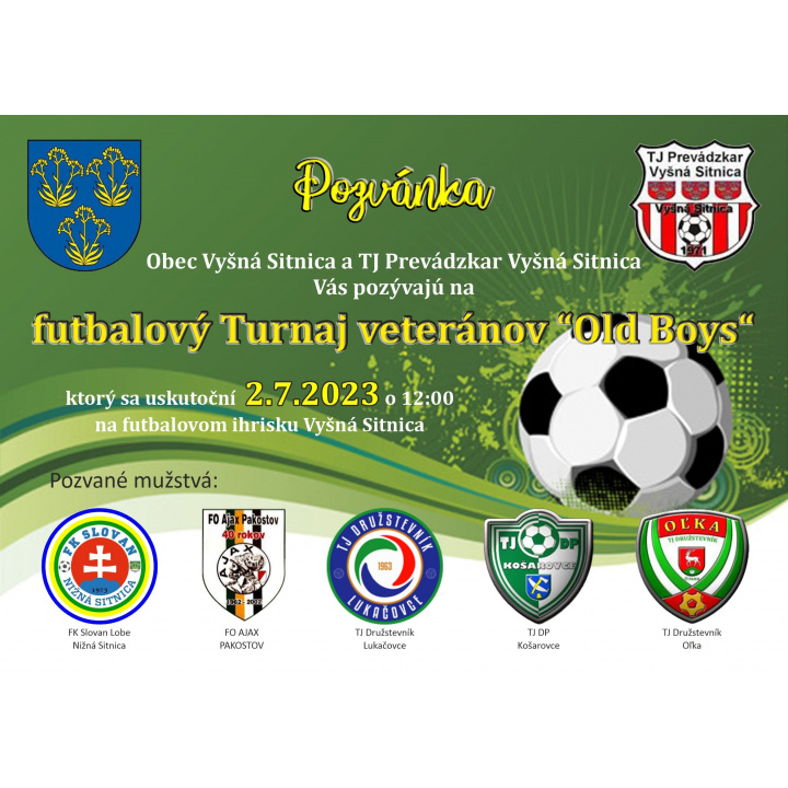 Pozvánka na futbalový turnaj veteránov 